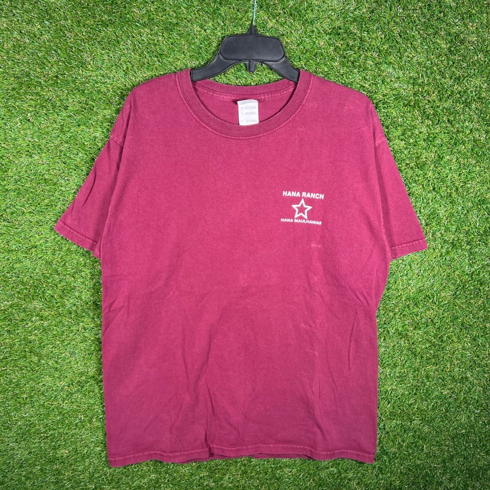 Gildan Hana Ranch Maui Hawaii Graphic T-Shirt Maroon Mens Large
